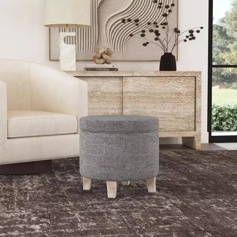 Cole Classics Round Storage Ottoman Flared Wood Leg - HomePop