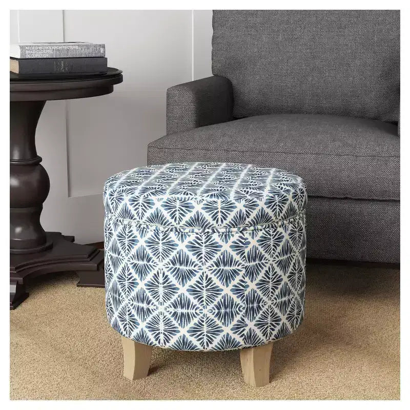 Cole Classics Round Storage Ottoman Flared Wood Leg - HomePop