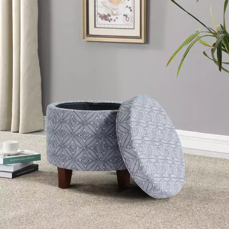 Cole Classics Round Storage Ottoman Flared Wood Leg - HomePop