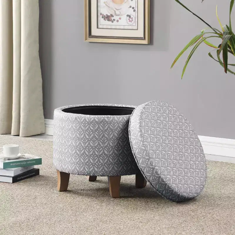 Cole Classics Round Storage Ottoman Flared Wood Leg - HomePop