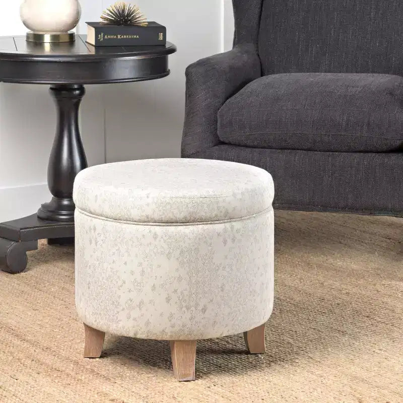 Cole Classics Round Storage Ottoman Flared Wood Leg - HomePop