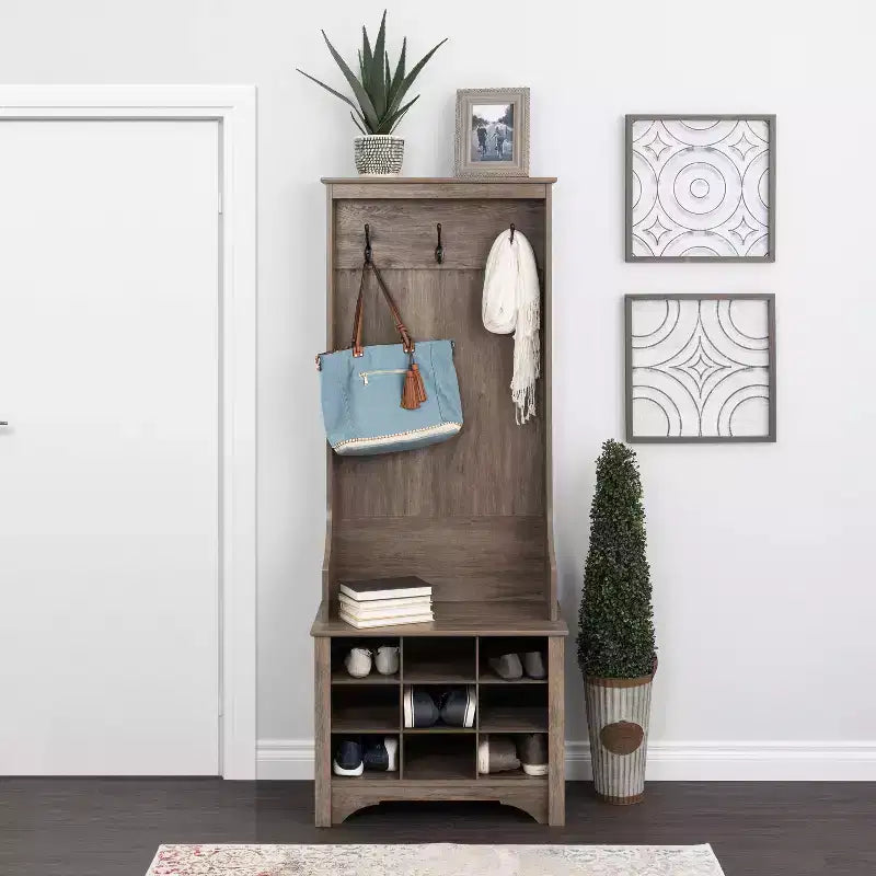 27 Narrow Hall Tree with 9 Shoe Cubbies - Prepac