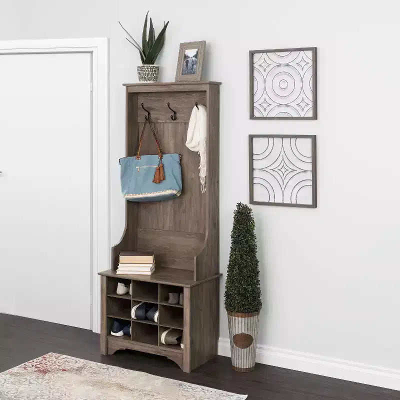 27 Narrow Hall Tree with 9 Shoe Cubbies - Prepac