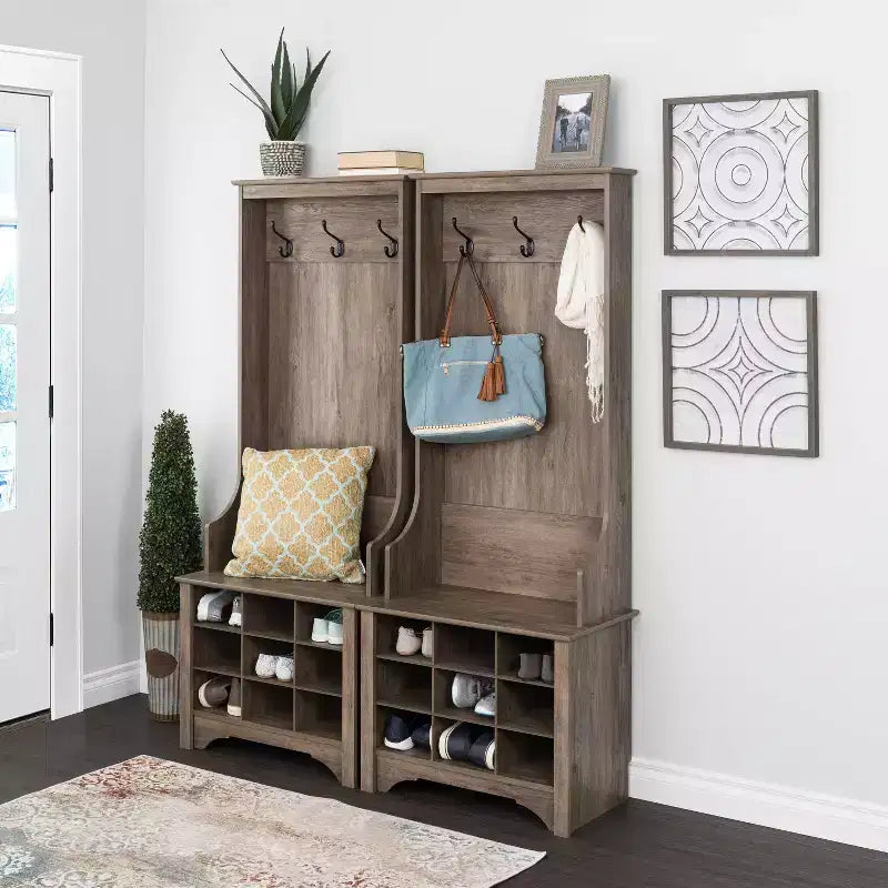 27 Narrow Hall Tree with 9 Shoe Cubbies - Prepac