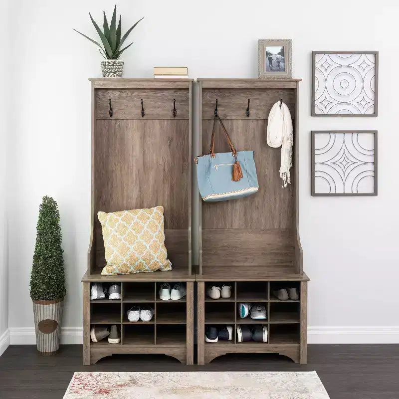27 Narrow Hall Tree with 9 Shoe Cubbies - Prepac