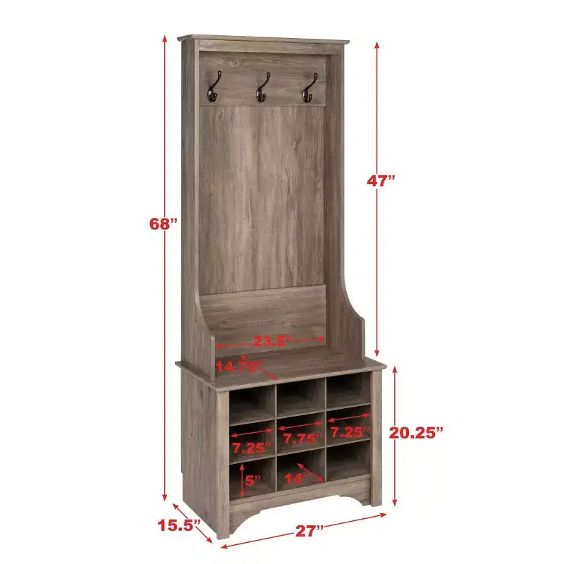27 Narrow Hall Tree with 9 Shoe Cubbies - Prepac