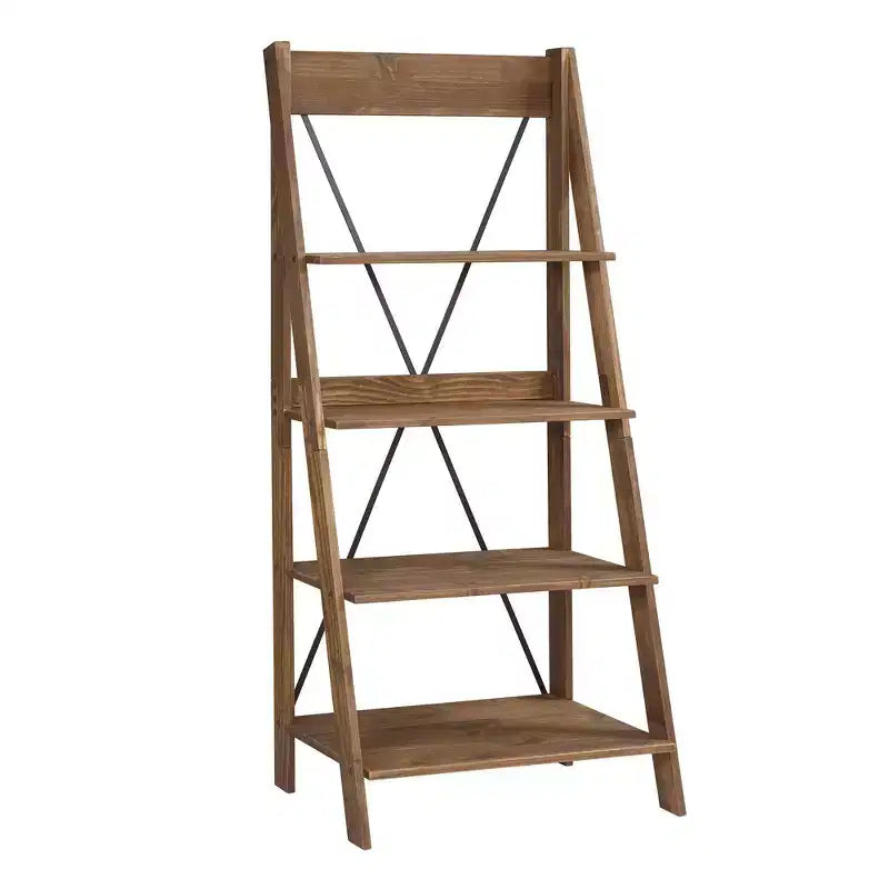 68.25 Boho 4 Tier Solid Wood Ladder Bookshelf Plant Stand - Saracina Home