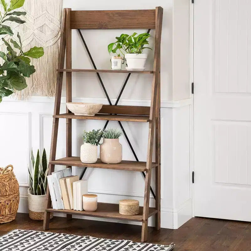 68.25 Support pour plantes / étagère échelle en bois massif Boho à 4 niveaux - Saracina Home