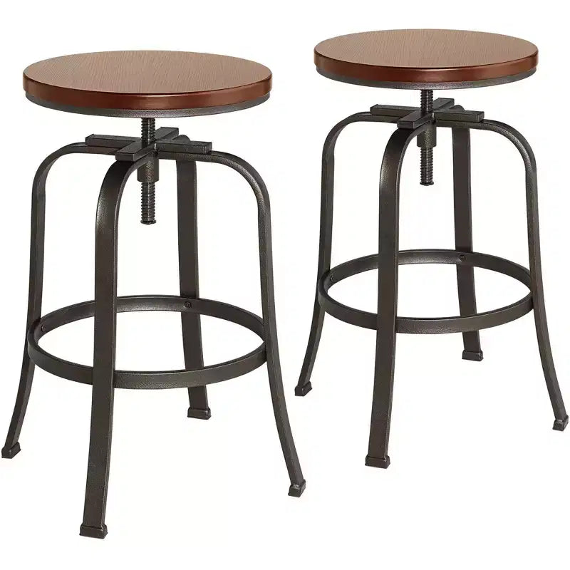 Elm Lane Radin Hammered Bronze Swivel Bar Stools Set of 2 Brown 29 High Industrial Adjustable Brown Seat with Footrest for Kitchen Counter Height
