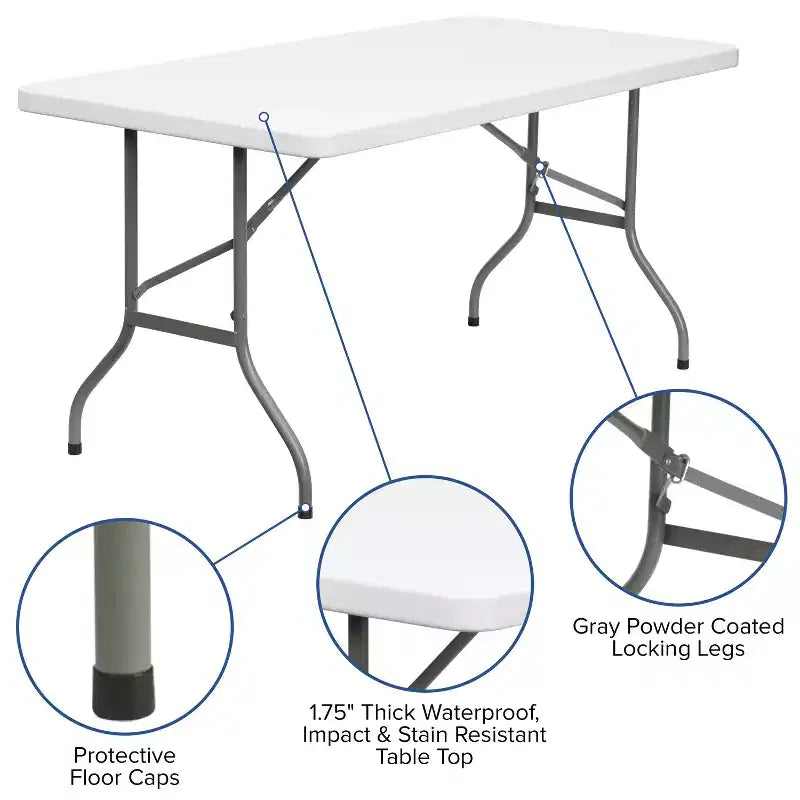 Table pliante en plastique blanc granit de 1,5 m Emma et Oliver - Table pliante de banquet/événement