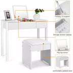 Costway White Vanity Dressing Table Furniture Stool Storage Box