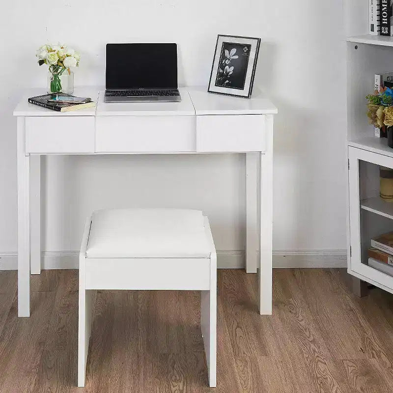 Costway White Vanity Dressing Table Furniture Stool Storage Box