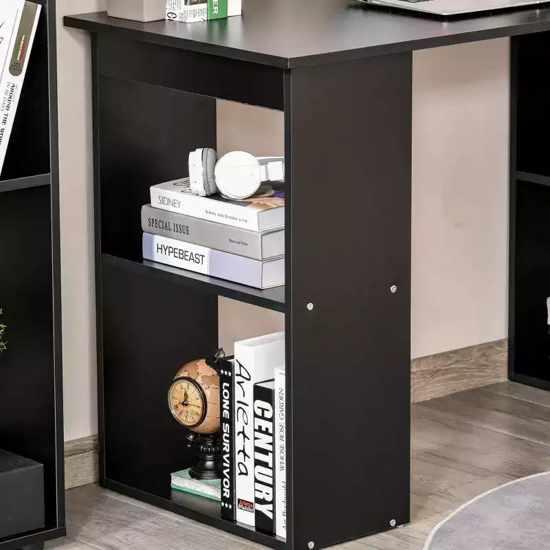 HOMCOM Modern Compact Computer Desk with 6-Tier Storage Shelves, Writing Table Workstation with Bookshelf for Home Office