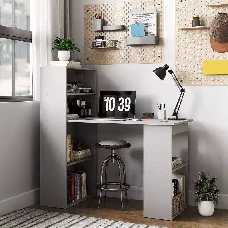 HOMCOM Modern Compact Computer Desk with 6-Tier Storage Shelves, Writing Table Workstation with Bookshelf for Home Office