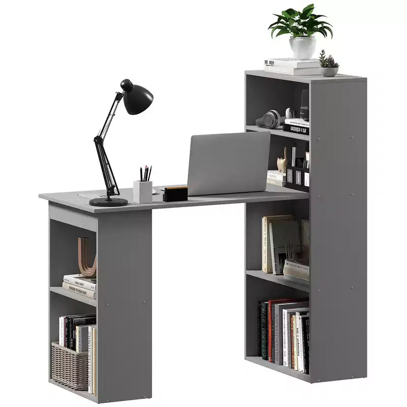 HOMCOM Modern Compact Computer Desk with 6-Tier Storage Shelves, Writing Table Workstation with Bookshelf for Home Office