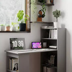 HOMCOM Modern Compact Computer Desk with 6-Tier Storage Shelves, Writing Table Workstation with Bookshelf for Home Office