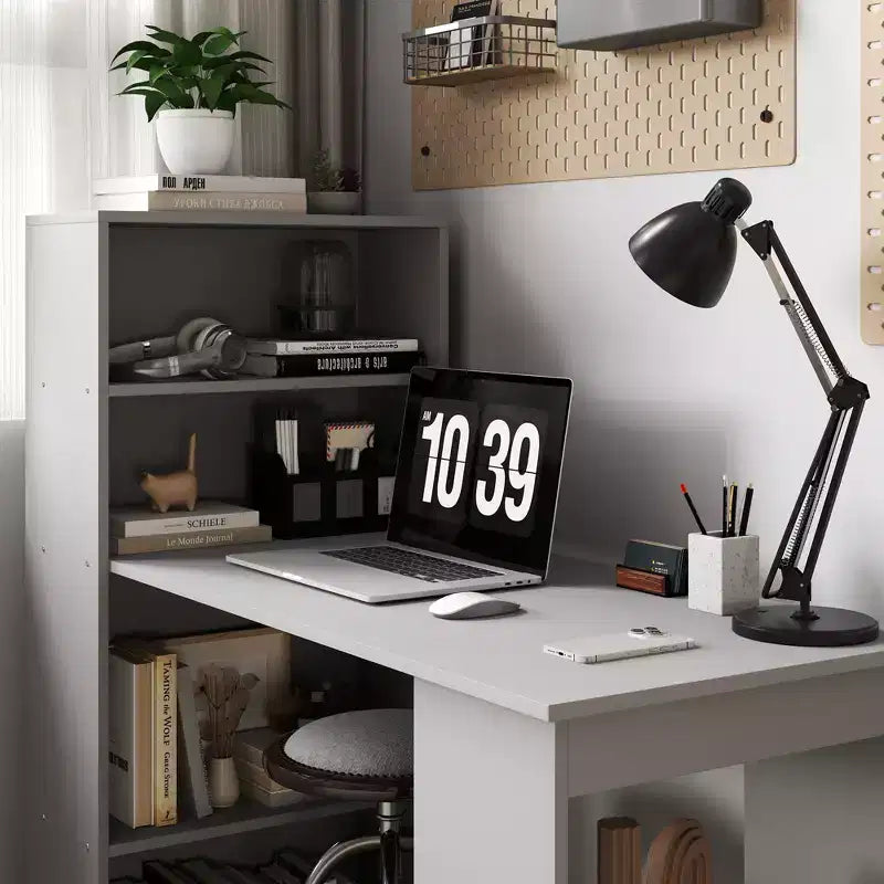 HOMCOM Modern Compact Computer Desk with 6-Tier Storage Shelves, Writing Table Workstation with Bookshelf for Home Office