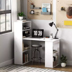 HOMCOM Modern Compact Computer Desk with 6-Tier Storage Shelves, Writing Table Workstation with Bookshelf for Home Office