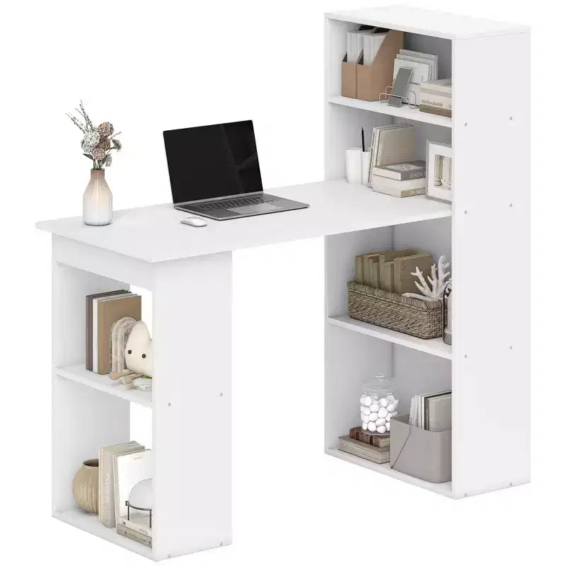 HOMCOM Modern Compact Computer Desk with 6-Tier Storage Shelves, Writing Table Workstation with Bookshelf for Home Office