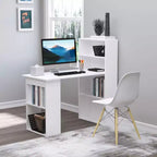 HOMCOM Modern Compact Computer Desk with 6-Tier Storage Shelves, Writing Table Workstation with Bookshelf for Home Office