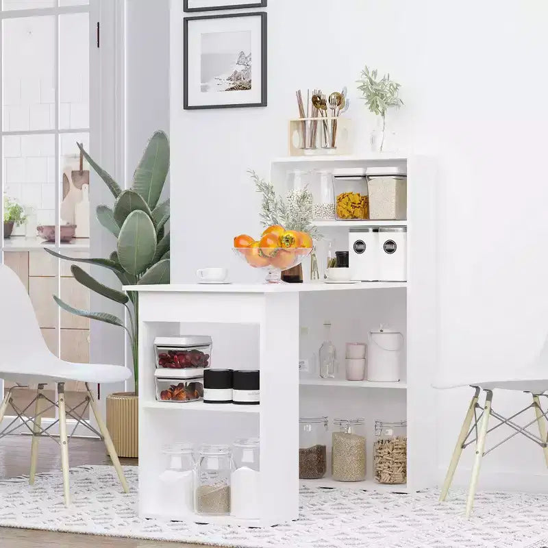 HOMCOM Modern Compact Computer Desk with 6-Tier Storage Shelves, Writing Table Workstation with Bookshelf for Home Office