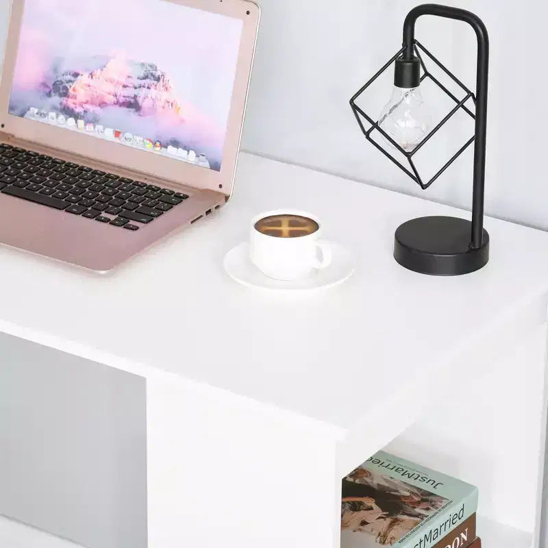 HOMCOM Modern Compact Computer Desk with 6-Tier Storage Shelves, Writing Table Workstation with Bookshelf for Home Office