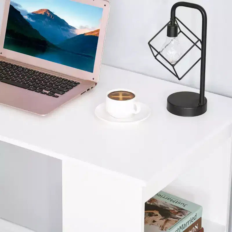 HOMCOM Modern Compact Computer Desk with 6-Tier Storage Shelves, Writing Table Workstation with Bookshelf for Home Office