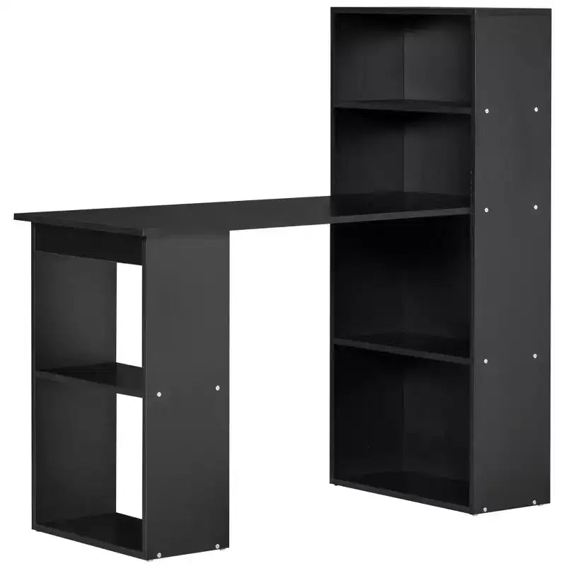 HOMCOM Modern Compact Computer Desk with 6-Tier Storage Shelves, Writing Table Workstation with Bookshelf for Home Office