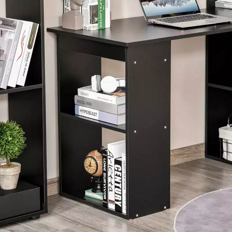 HOMCOM Modern Compact Computer Desk with 6-Tier Storage Shelves, Writing Table Workstation with Bookshelf for Home Office