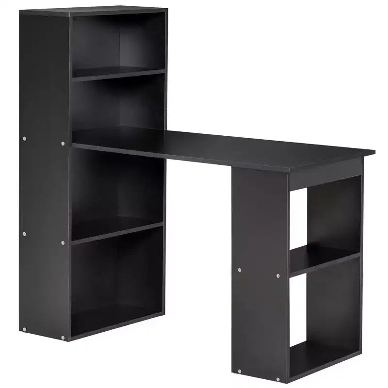 HOMCOM Modern Compact Computer Desk with 6-Tier Storage Shelves, Writing Table Workstation with Bookshelf for Home Office