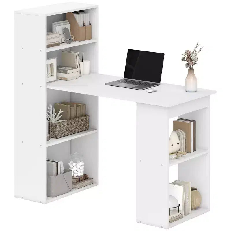 HOMCOM Modern Compact Computer Desk with 6-Tier Storage Shelves, Writing Table Workstation with Bookshelf for Home Office