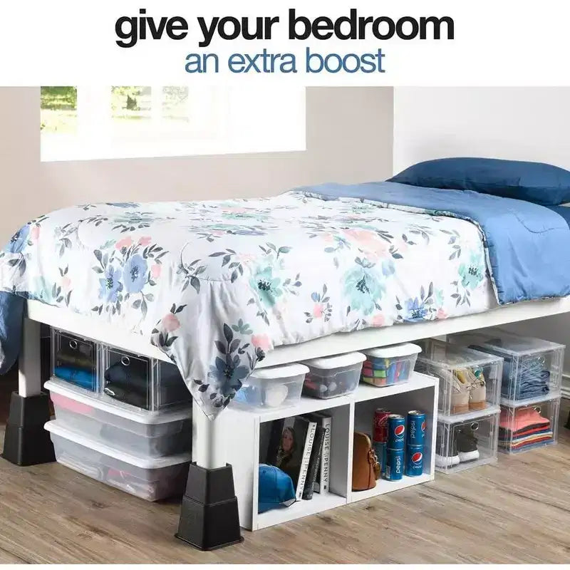 Adjustable Bed Risers - Heavy Duty Furniture Riser Set of 4 in Heights of 8, 5, or 3 Inches for Table risers, Bed Frame Risers in Black  Homeitusa