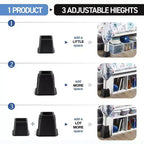 Adjustable Bed Risers - Heavy Duty Furniture Riser Set of 4 in Heights of 8, 5, or 3 Inches for Table risers, Bed Frame Risers in Black  Homeitusa