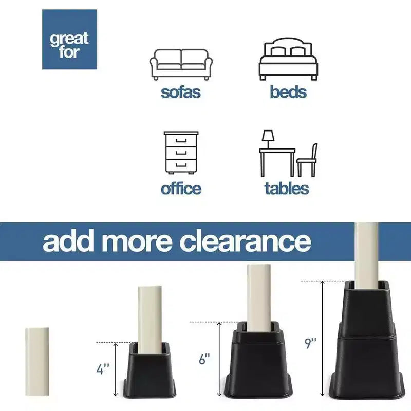 Adjustable Bed Risers - Heavy Duty Furniture Riser Set of 4 in Heights of 8, 5, or 3 Inches for Table risers, Bed Frame Risers in Black  Homeitusa