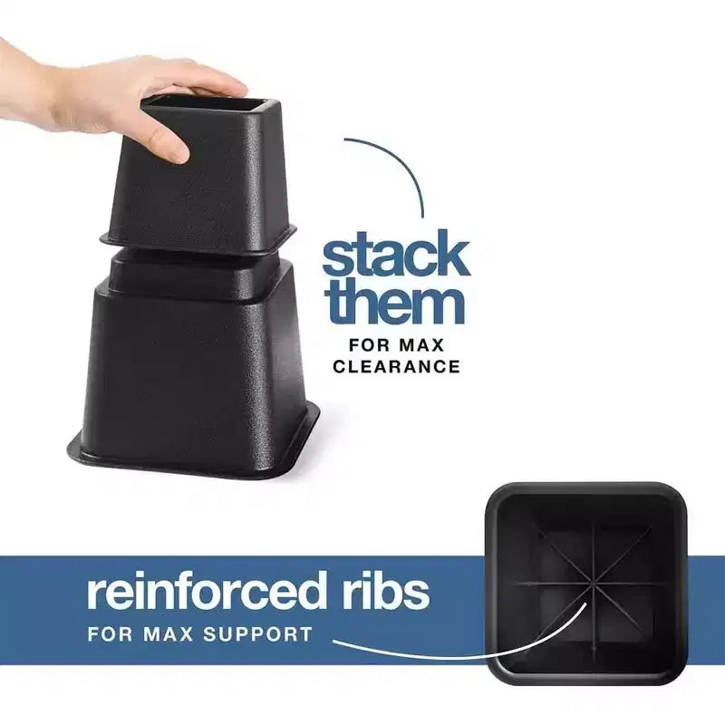 Adjustable Bed Risers - Heavy Duty Furniture Riser Set of 4 in Heights of 8, 5, or 3 Inches for Table risers, Bed Frame Risers in Black  Homeitusa
