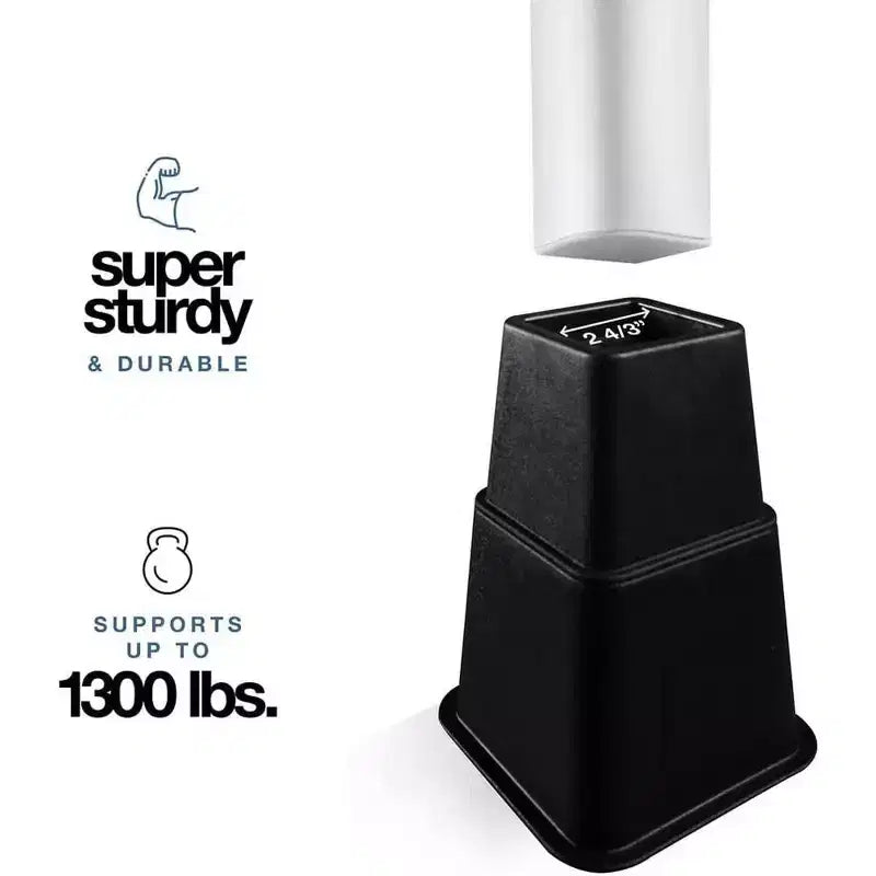Adjustable Bed Risers - Heavy Duty Furniture Riser Set of 4 in Heights of 8, 5, or 3 Inches for Table risers, Bed Frame Risers in Black  Homeitusa