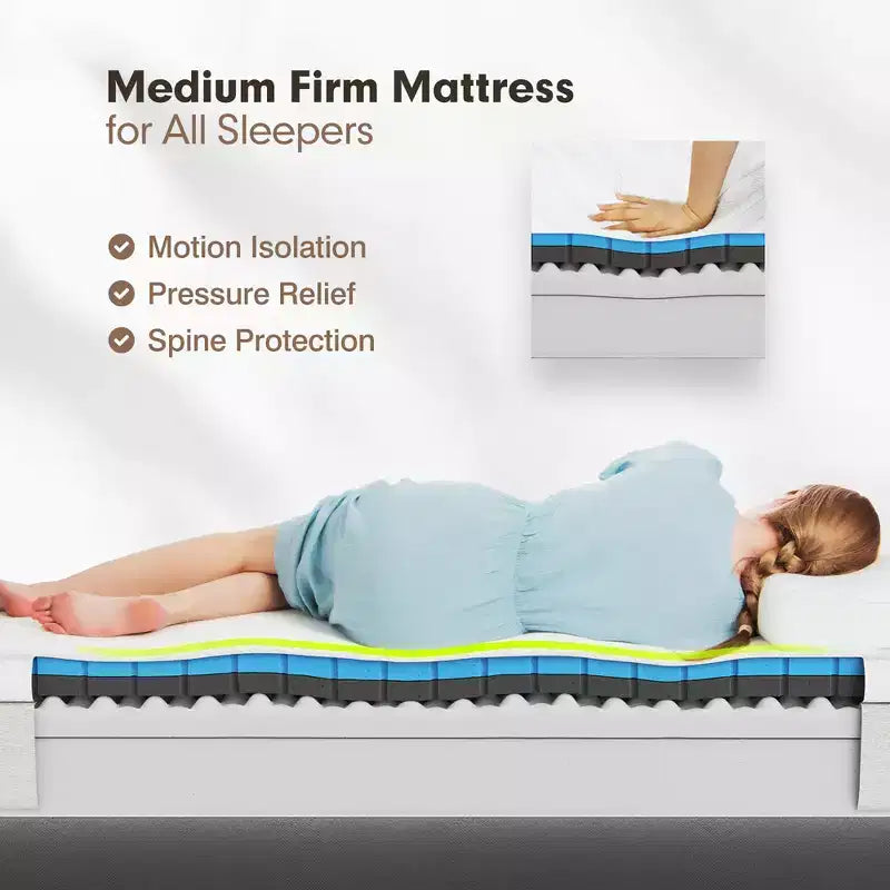 Costway 8'' Jacquard Mattress Gel Infused Memory Foam Medium Firm Bamboo Charcoal Queen\Full