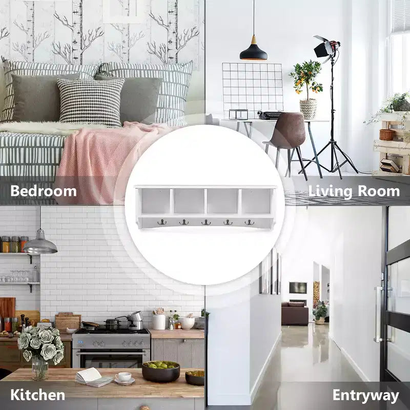 Costway Hanging Entryway Shelf Coat Rack Wall Mounted Storage Cabinets