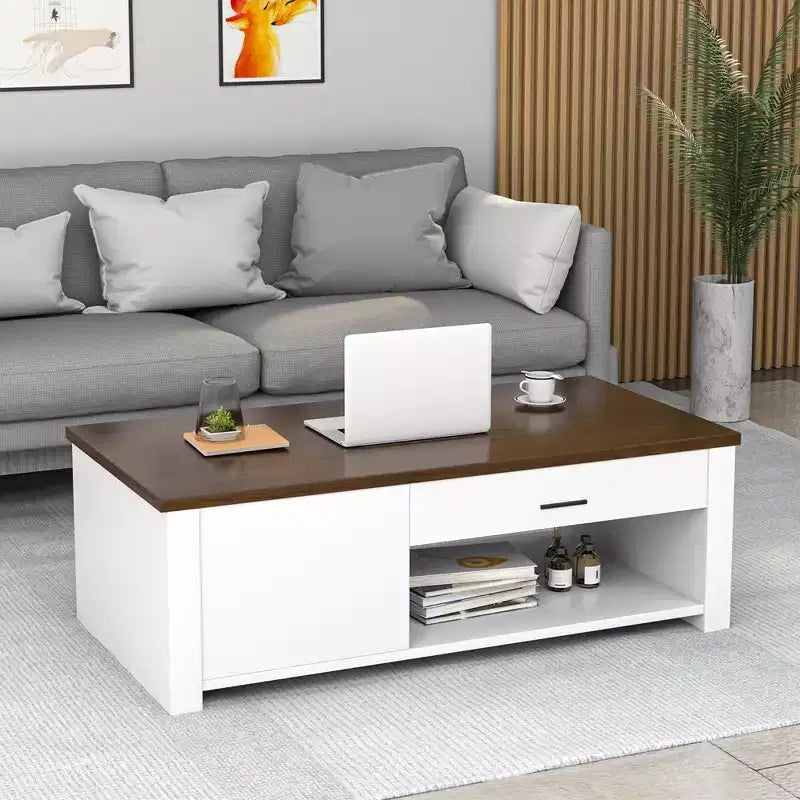 Costway Table Basse Moderne de Salon avec Tiroirs de Rangement et Compartiments
