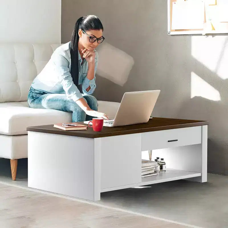 Costway Table Basse Moderne de Salon avec Tiroirs de Rangement et Compartiments