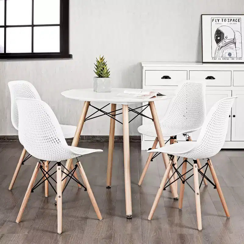 Costway Lot de 4 chaises en plastique ajourées avec pieds en bois style moderne du milieu du siècle