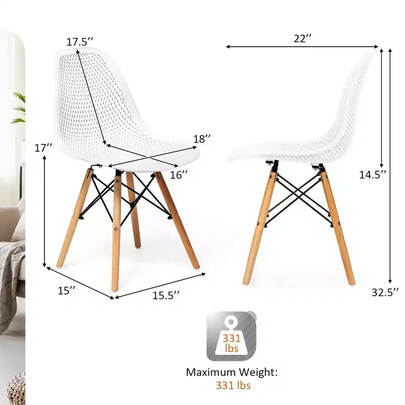 Costway Lot de 4 chaises en plastique ajourées avec pieds en bois style moderne du milieu du siècle