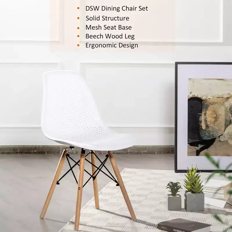 Costway Lot de 4 chaises en plastique ajourées avec pieds en bois style moderne du milieu du siècle