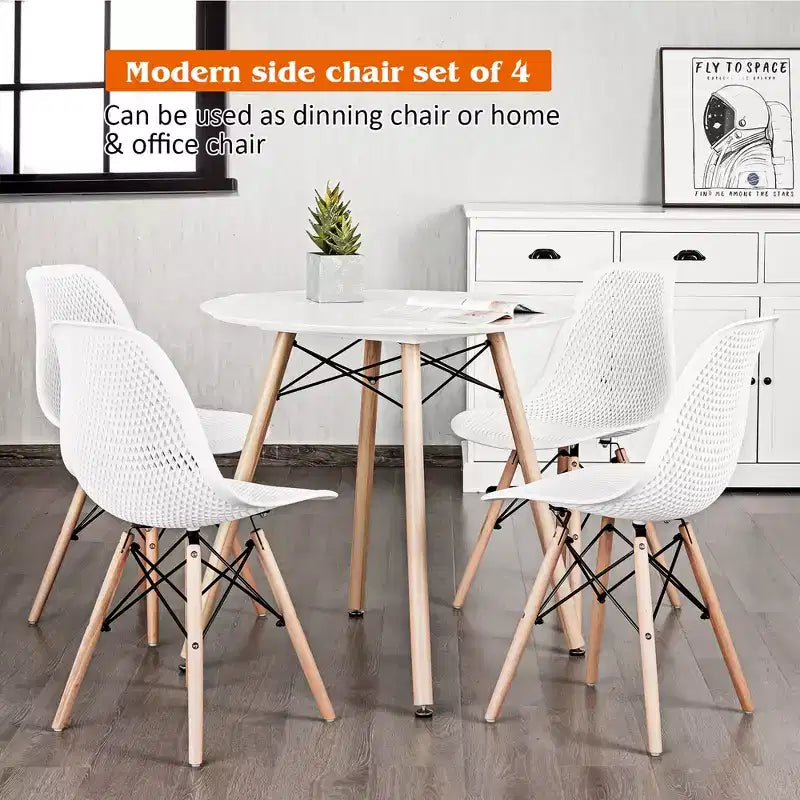 Costway Lot de 4 chaises en plastique ajourées avec pieds en bois style moderne du milieu du siècle