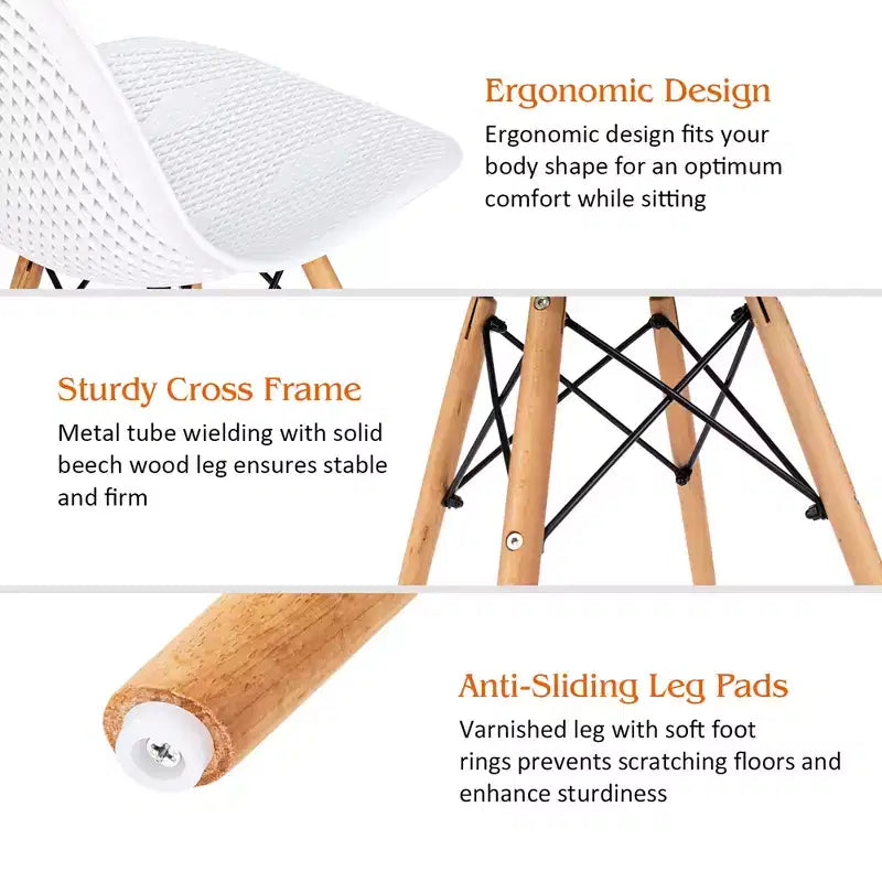 Costway Lot de 4 chaises en plastique ajourées avec pieds en bois style moderne du milieu du siècle