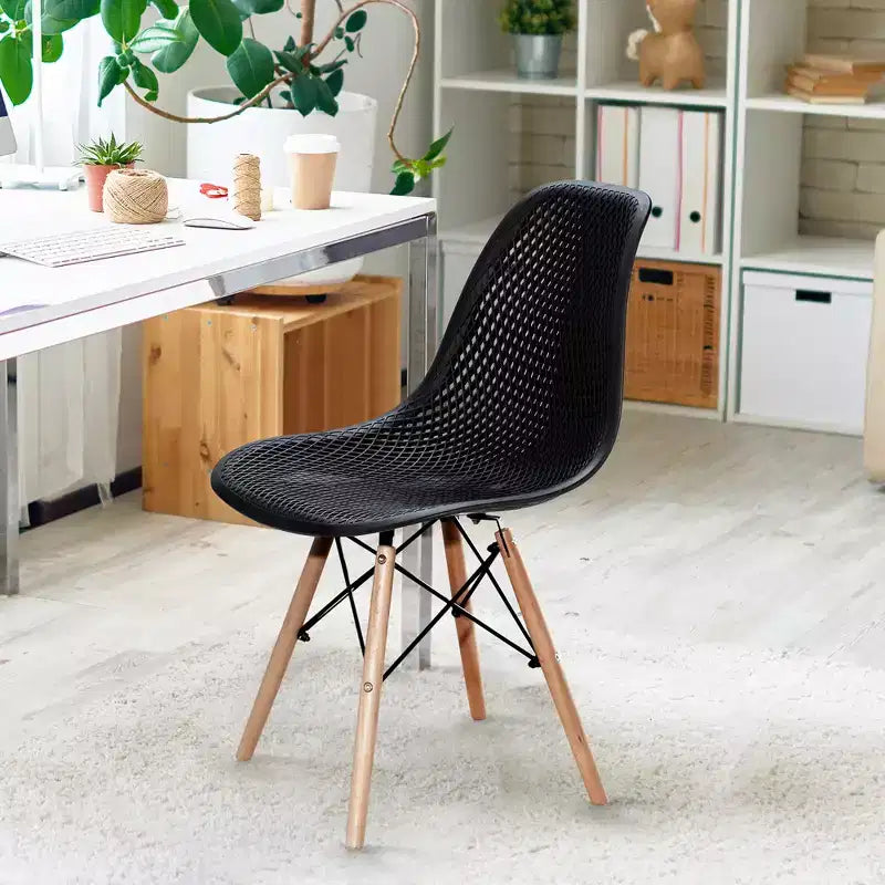 Costway Lot de 4 chaises en plastique ajourées avec pieds en bois style moderne du milieu du siècle