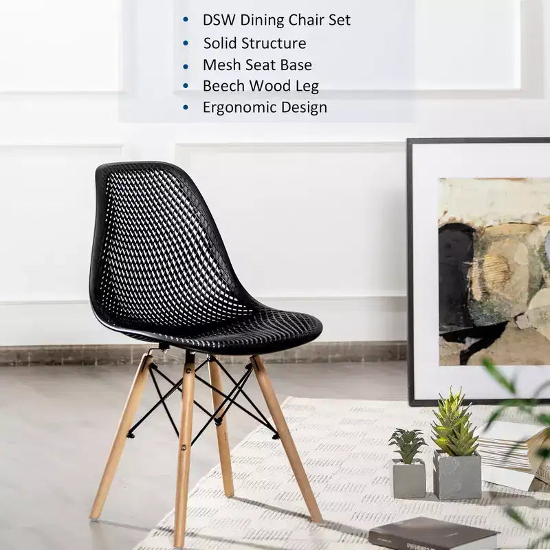 Costway Lot de 4 chaises en plastique ajourées avec pieds en bois style moderne du milieu du siècle