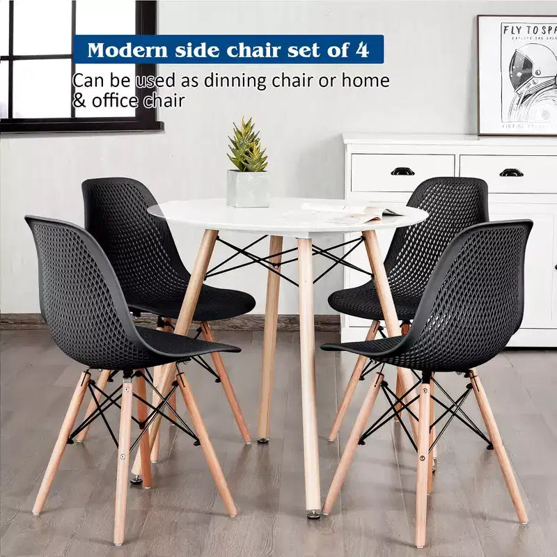 Costway Lot de 4 chaises en plastique ajourées avec pieds en bois style moderne du milieu du siècle
