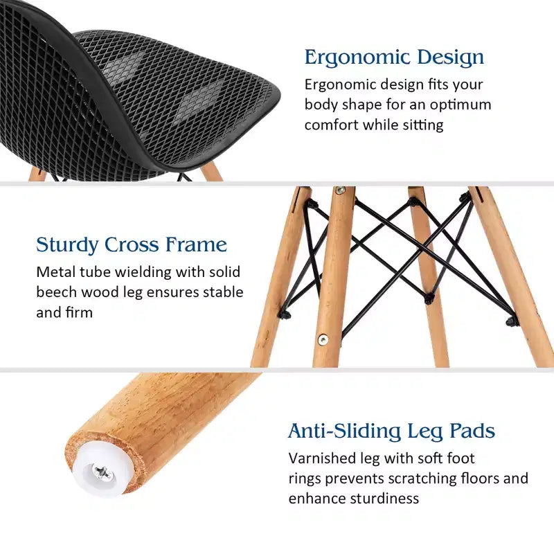 Costway Lot de 4 chaises en plastique ajourées avec pieds en bois style moderne du milieu du siècle