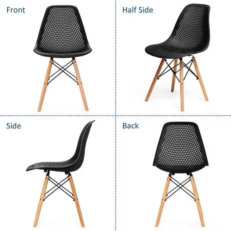 Costway Lot de 4 chaises en plastique ajourées avec pieds en bois style moderne du milieu du siècle
